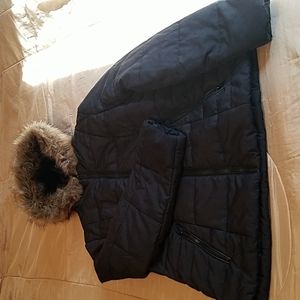 Celebrity Pink Ladies jacket with fur trim hood Sz XL /TG black / brown faux fur